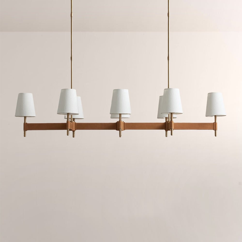 Haven Leather Brass Linear Chandelier - lampmodern