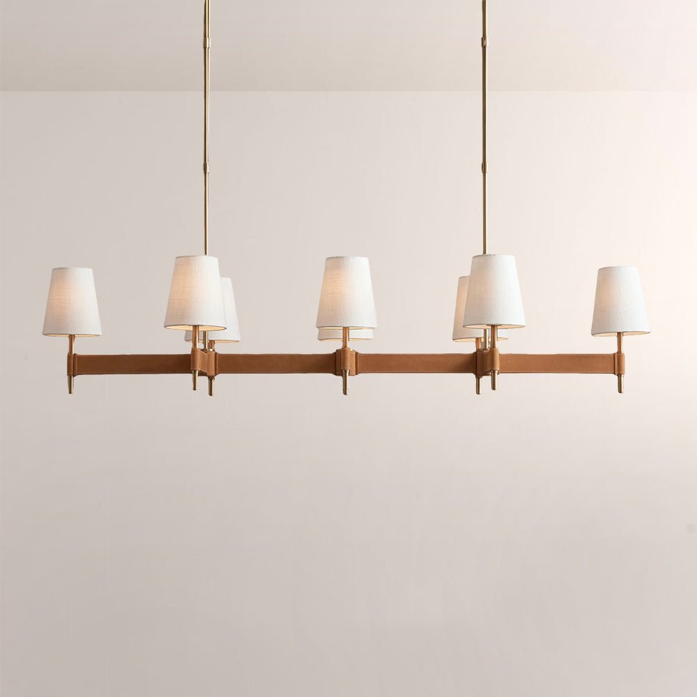 Haven Leather Brass Linear Chandelier - lampmodern