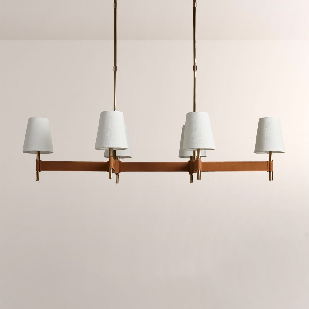 Haven Leather Brass Linear Chandelier - lampmodern