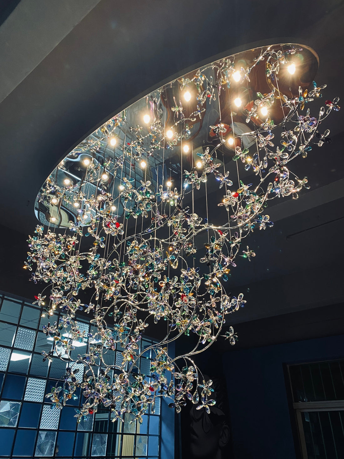 Hotel Entrance Crystal Flower Branch Chandelier Luxury Ceiling Lighting Fixture For Foyer Entryway - lampmodern