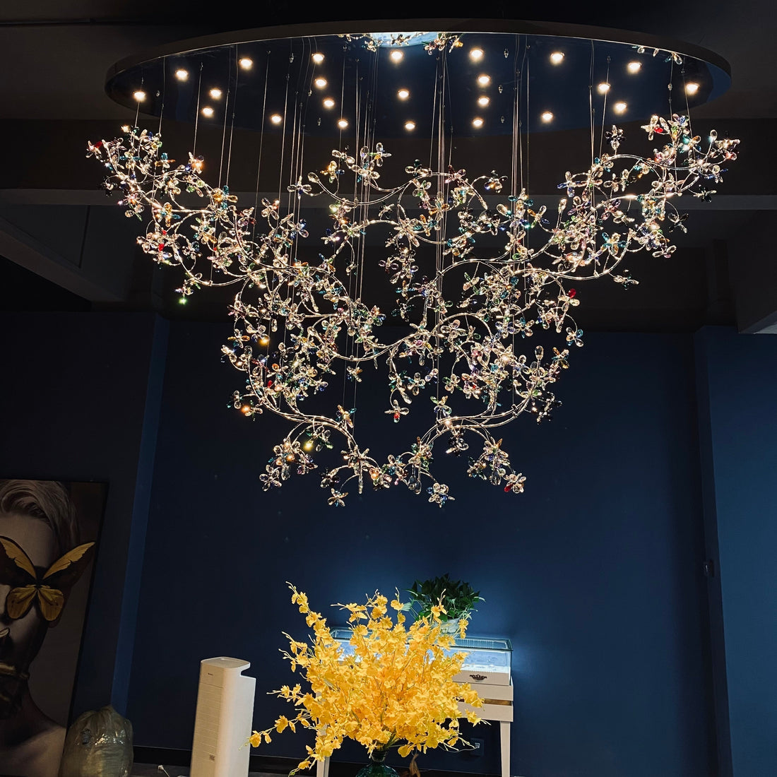 Hotel Entrance Crystal Flower Branch Chandelier Luxury Ceiling Lighting Fixture For Foyer Entryway - lampmodern