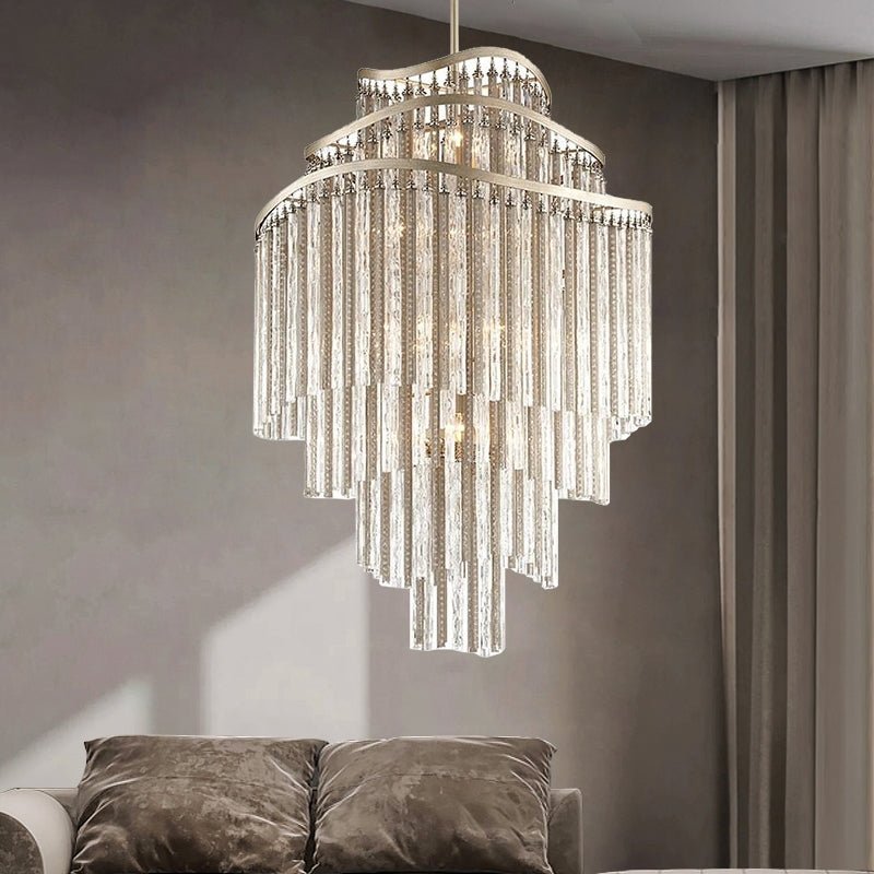 Huge Post - modern Hollow Glass Tube Tassel Chandelier for Living Room/Foyer/Villa/Stairs - lampmodern