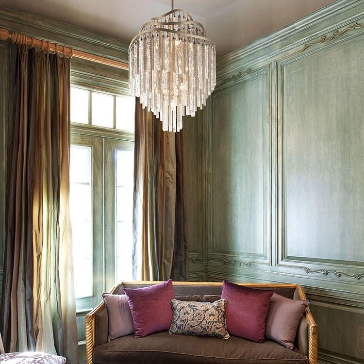 Huge Post - modern Hollow Glass Tube Tassel Chandelier for Living Room/Foyer/Villa/Stairs - lampmodern