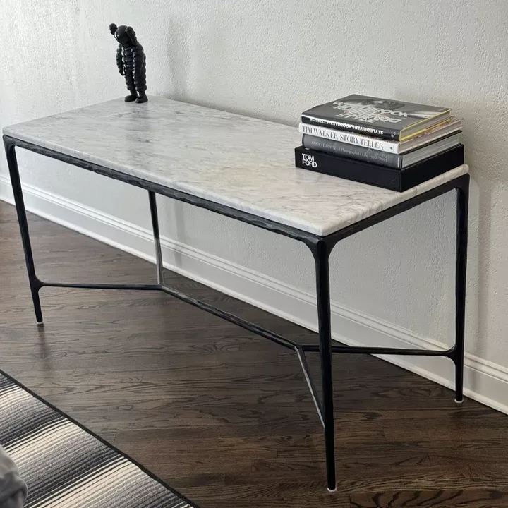 Thaddeus Forged Iron Rectangle Marble Console Table 60" 72" - Lamp Modern