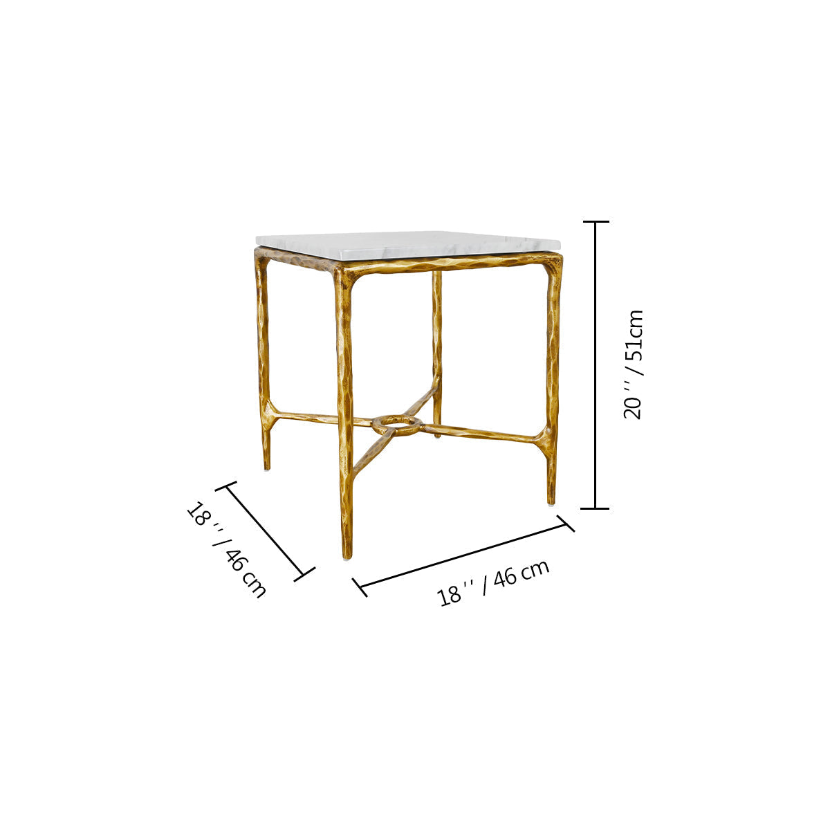 Thaddeus Forged Iron Mabrble Square Side Table 18" 22" Overhang O - Lamp Modern
