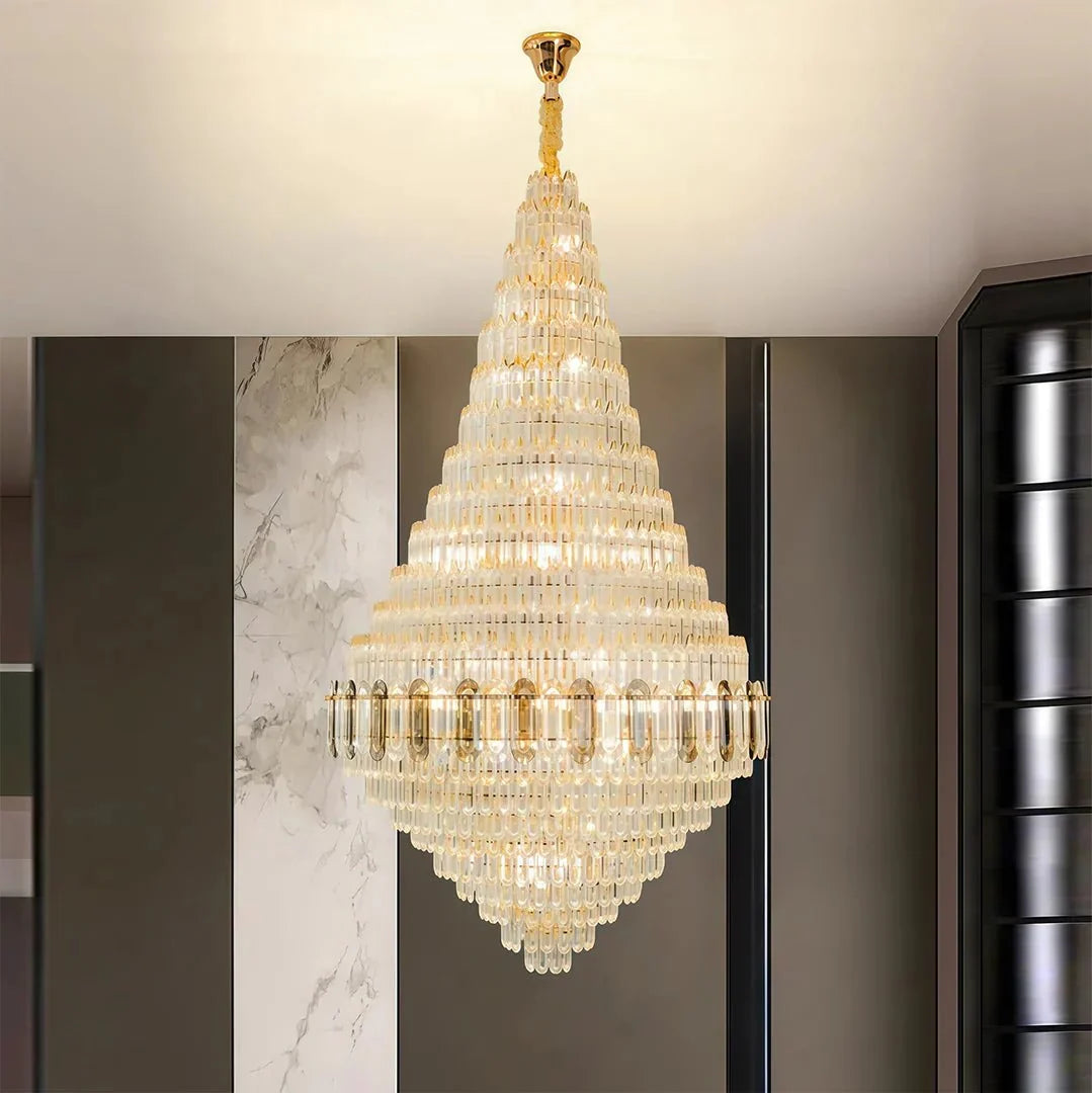 Large Gold Chandelier Luxury Art Glass - lampmodern