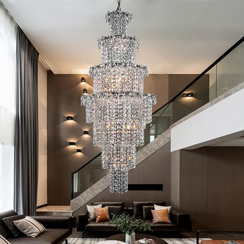 Large Multi - pieces Crystal Chandelier Stylish Ceiling Light Fixture For Foyer Living Room Staircase - lampmodern