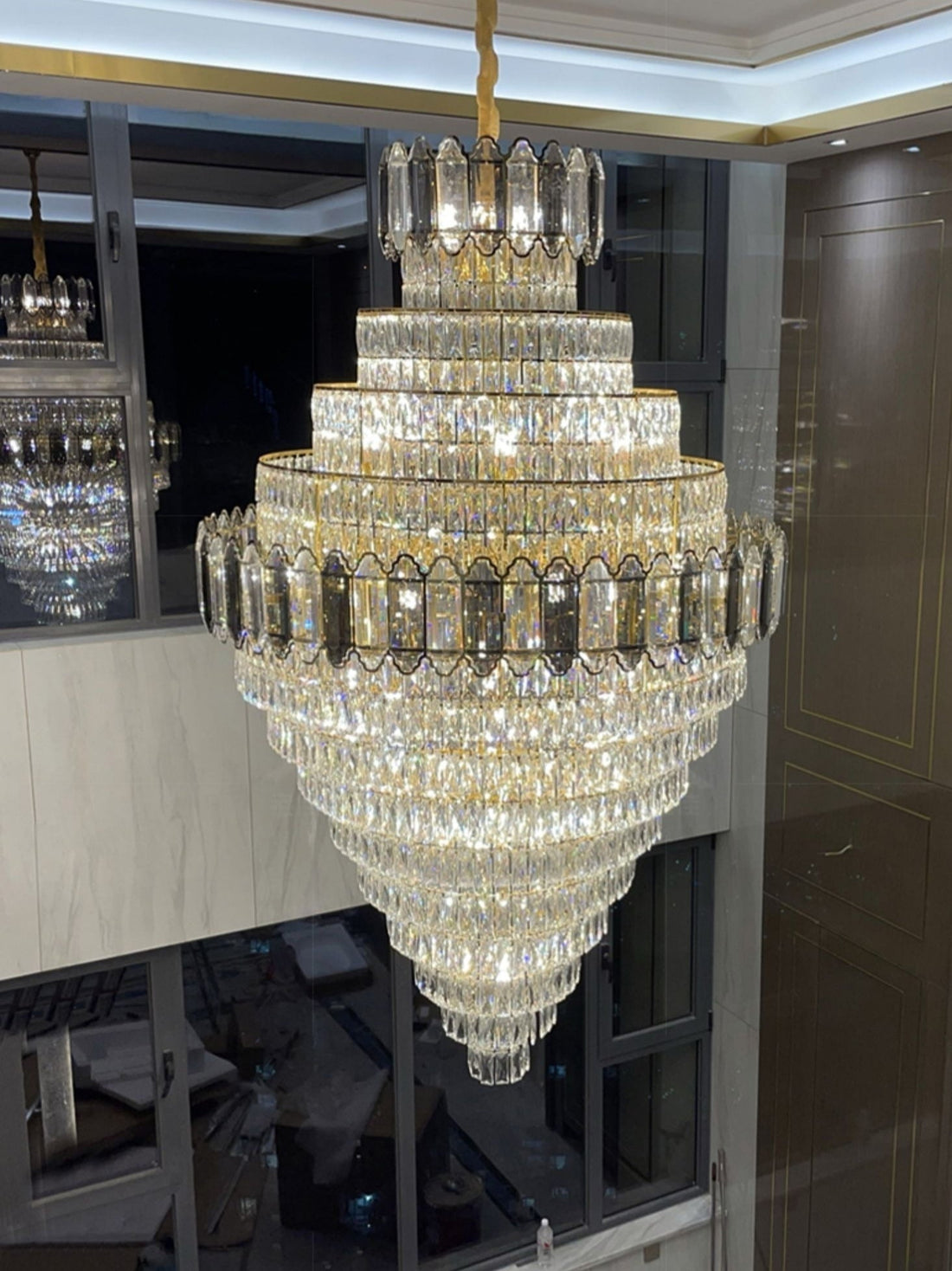 Large Staircase Crystal Chandelier Living Room Ceiling Light Fixture For Hotel Entrance In Gold Finish - lampmodern