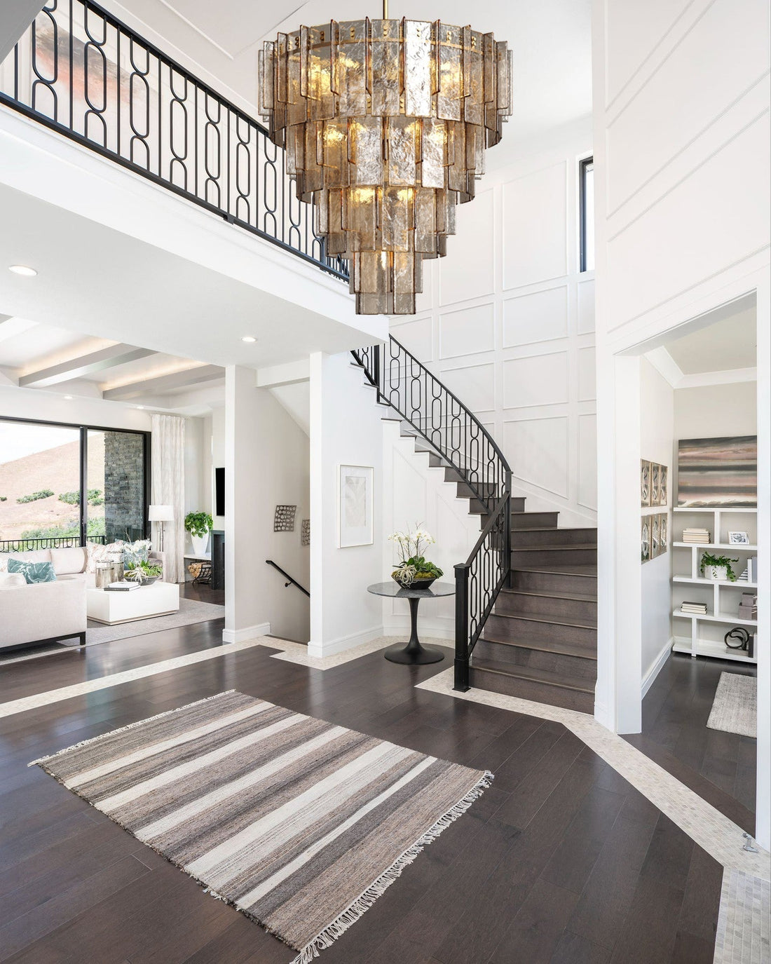 Lattica Glass Tiered Gold Chandelier for Foyer, Living Room, Entryway - lampmodern