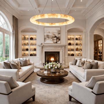 Livage Lisse Round Chandelier with Alabaster Shade - lampmodern