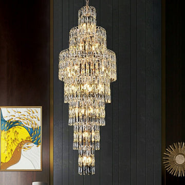 Long Crystal Staircase Chandelier Large Foyer Living Room Entryway Ceiling Light Fixture - lampmodern