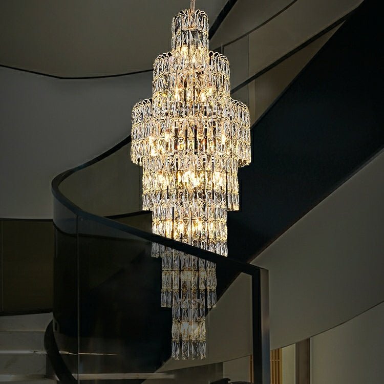 Long Crystal Staircase Chandelier Large Foyer Living Room Entryway Ceiling Light Fixture - lampmodern