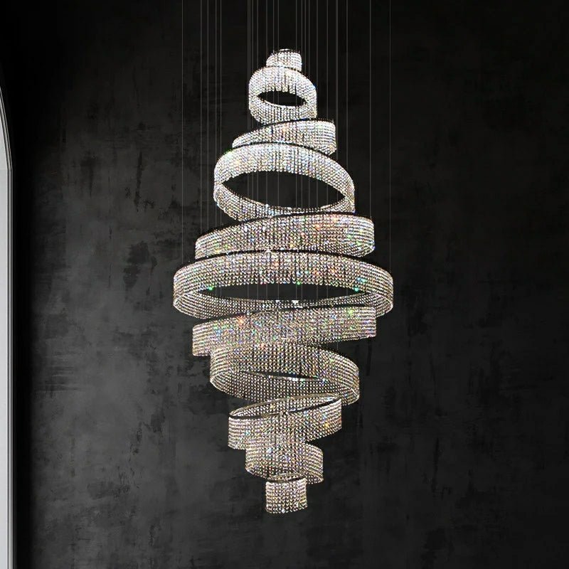 Long Crystal Tassel Rings Chandelier Extra Large Living Room Staircase High Ceiling Lighting Fixture - lampmodern