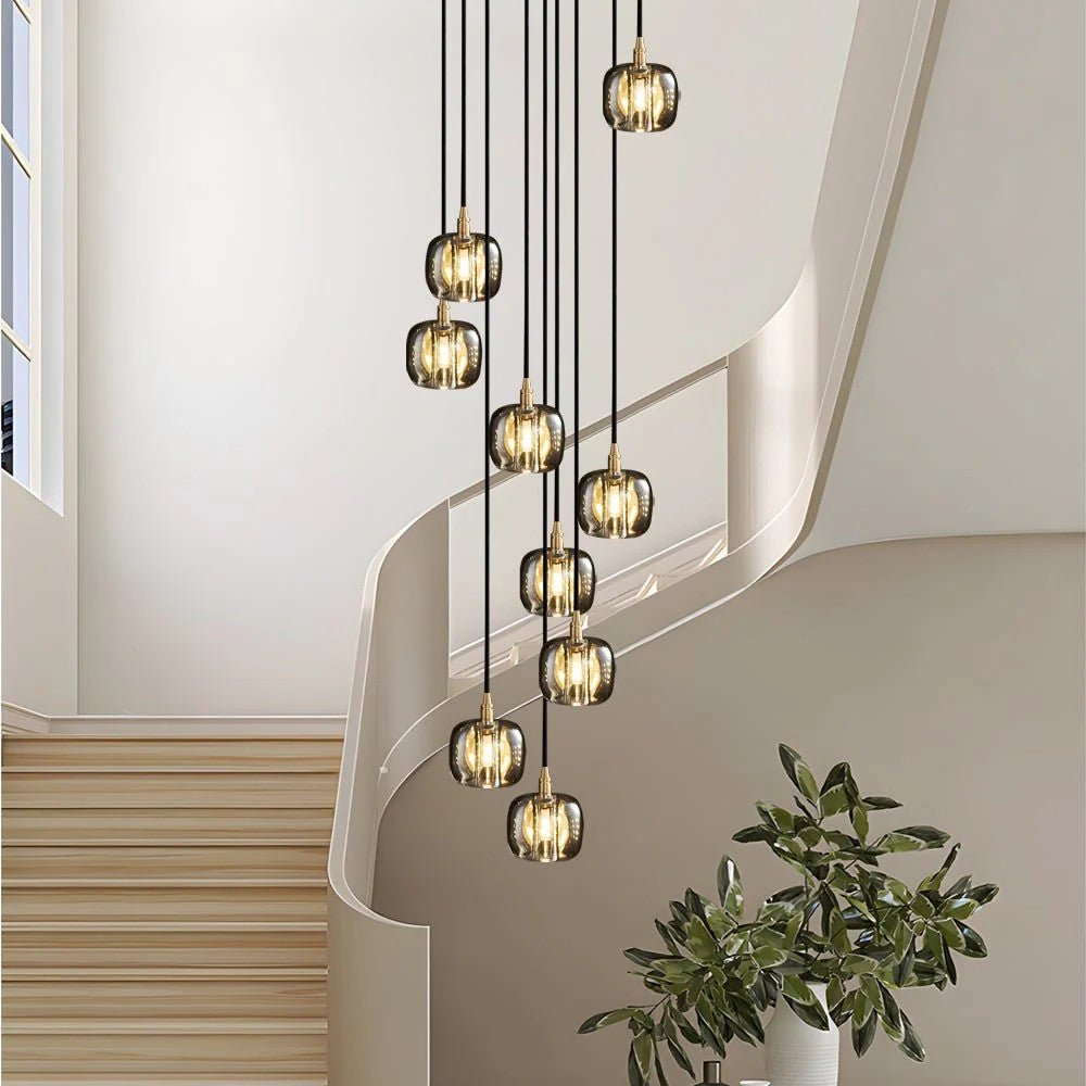 Long Spiral Cubes Crystal Chandelier for Staircase - lampmodern