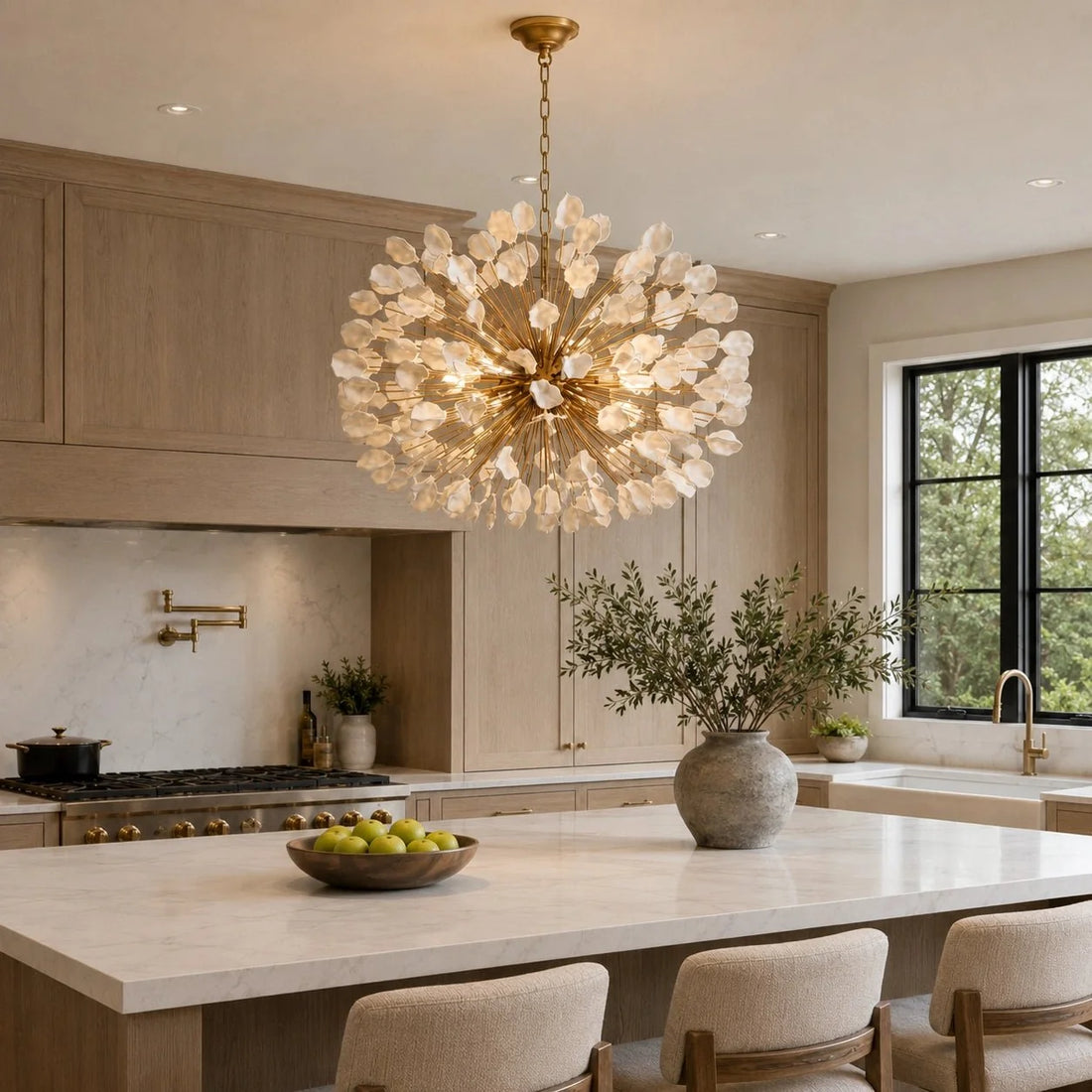 Lunaria Ceramic Leaves Chandelier 42''D - lampmodern