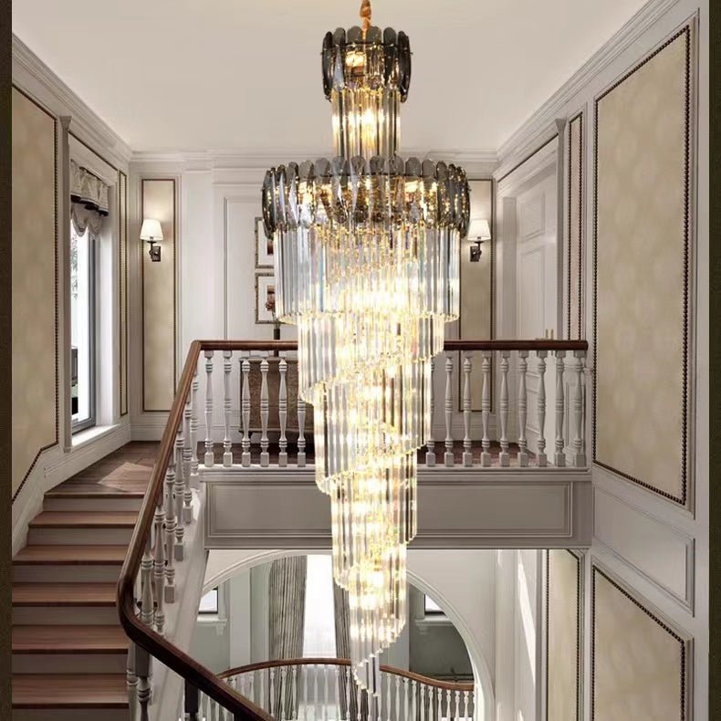 Luxury Extra Large Foyer Spiral Staircase Chandelier Long Crystal Ceiling Light Fixture For Living Room Hall Entrance - lampmodern