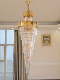 Luxury Gold Trimmed Long Crystal Chandelier Foyer Staircase Extra Large Ceiling Light Fixture - lampmodern