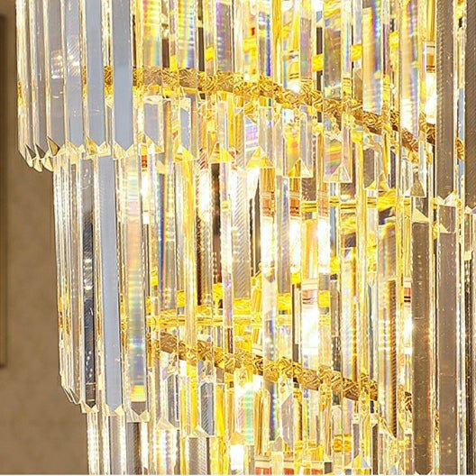 Luxury Gold Trimmed Long Crystal Chandelier Foyer Staircase Extra Large Ceiling Light Fixture - lampmodern