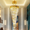 Luxury Gold Trimmed Long Crystal Chandelier Foyer Staircase Extra Large Ceiling Light Fixture - lampmodern