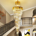 Luxury Gold Trimmed Long Crystal Chandelier Foyer Staircase Extra Large Ceiling Light Fixture - lampmodern