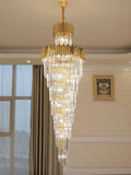 Luxury Gold Trimmed Long Crystal Chandelier Foyer Staircase Extra Large Ceiling Light Fixture - lampmodern