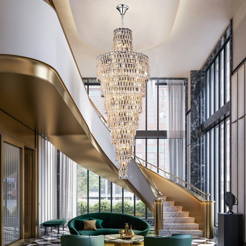 Luxury Large Crystal Chandelier For Hight Ceiling Living Room Long Staircase Light Fixture - lampmodern