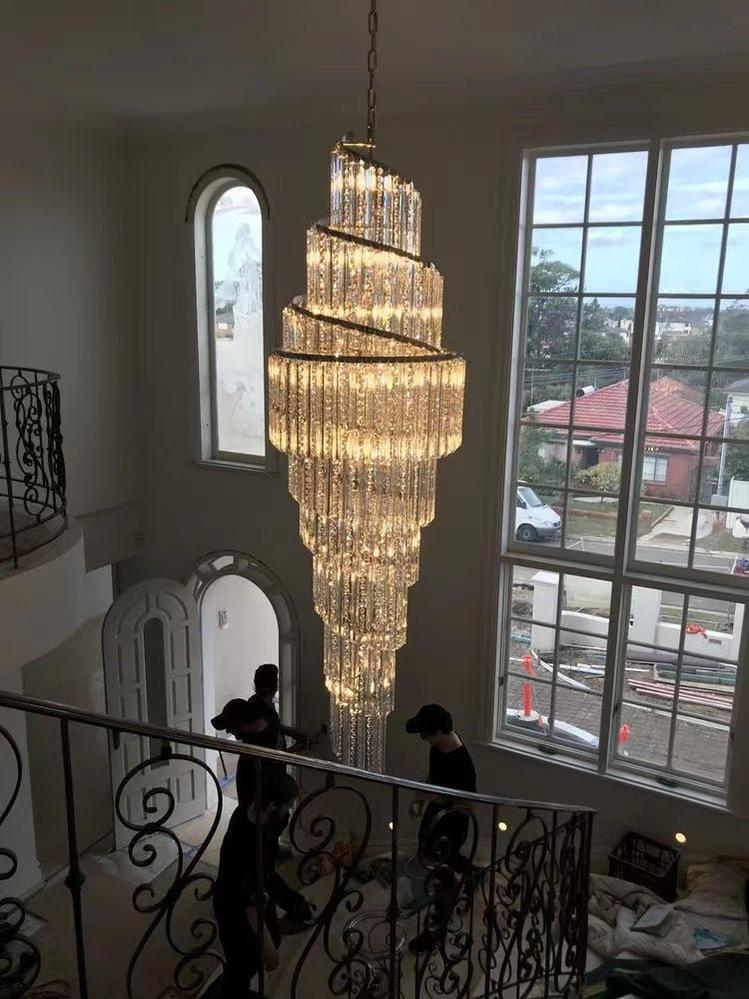 Luxury Spiral Crystal Chandelier for High - ceiling/Foyer/Staircase - D31.5"*H126"/110kgDimmable Warm Lightlampmodern