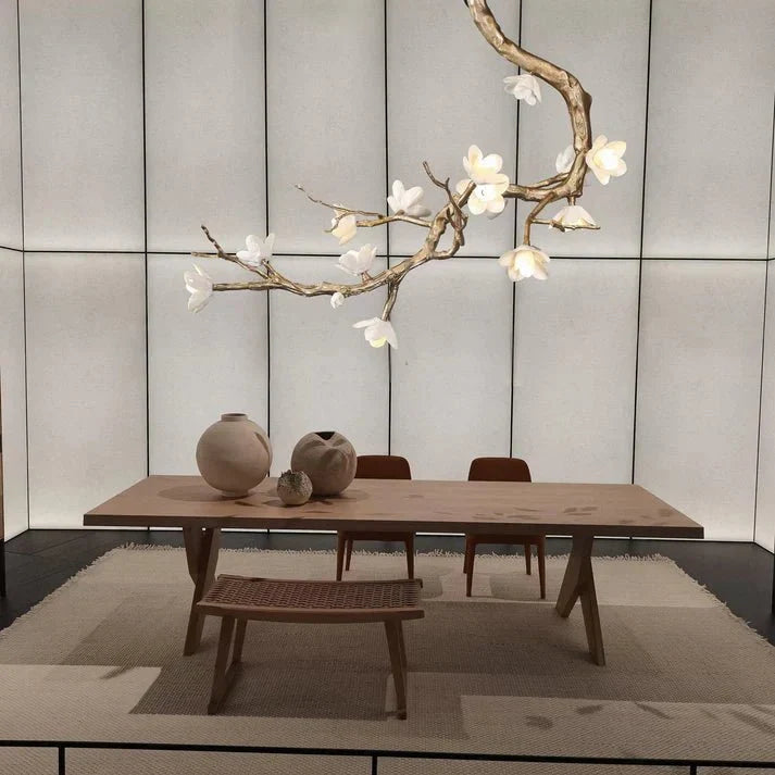 Magnolia Branch & Brass Floral Chandelier - lampmodern