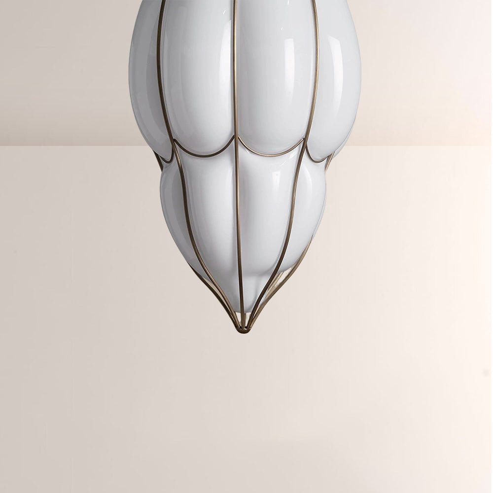 Mara Caged Opal Glass & Brass Large Pendant - lampmodern