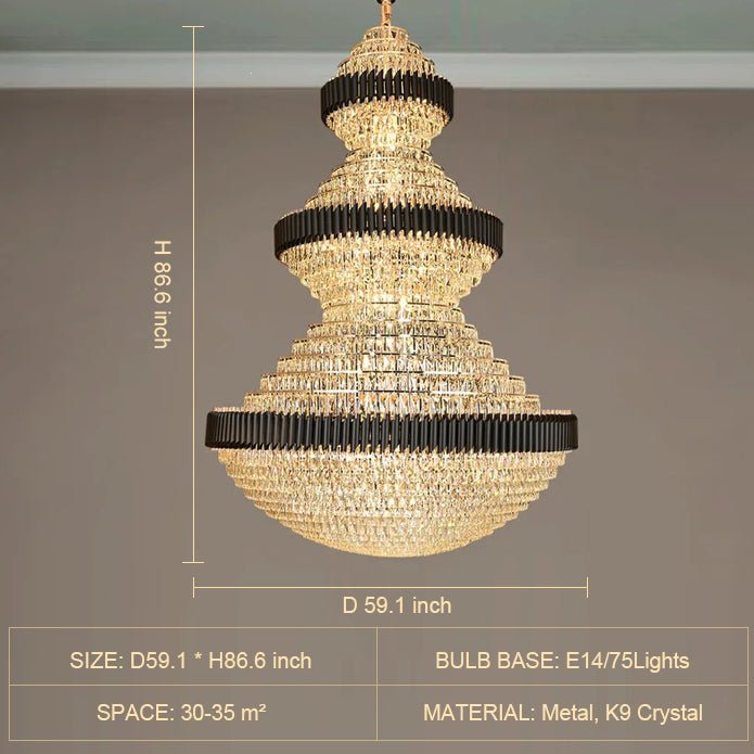 Modern Black Iron Crystal Chandelier For Foyer Staircase Luxurious Design Ceiling Light Fixture - lampmodern