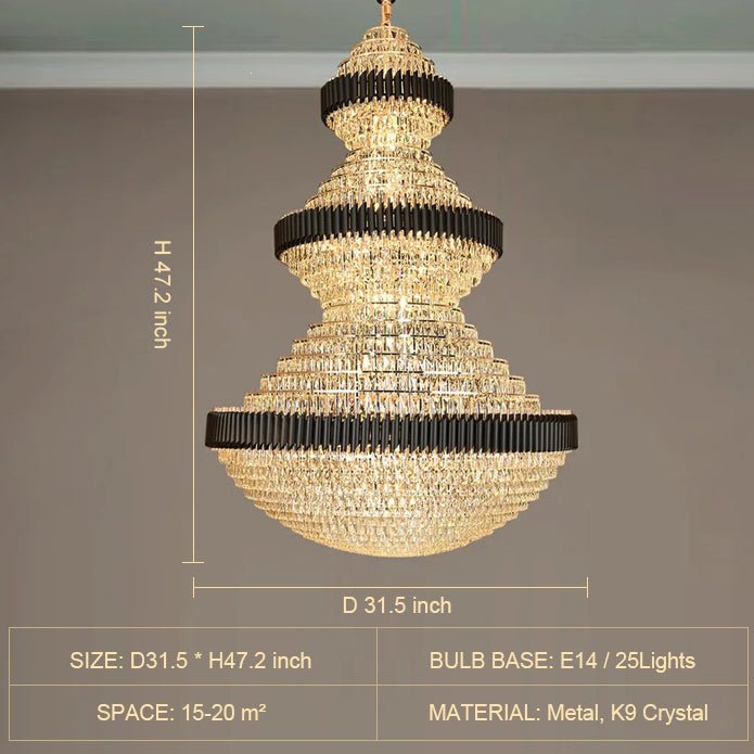 Modern Black Iron Crystal Chandelier For Foyer Staircase Luxurious Design Ceiling Light Fixture - lampmodern
