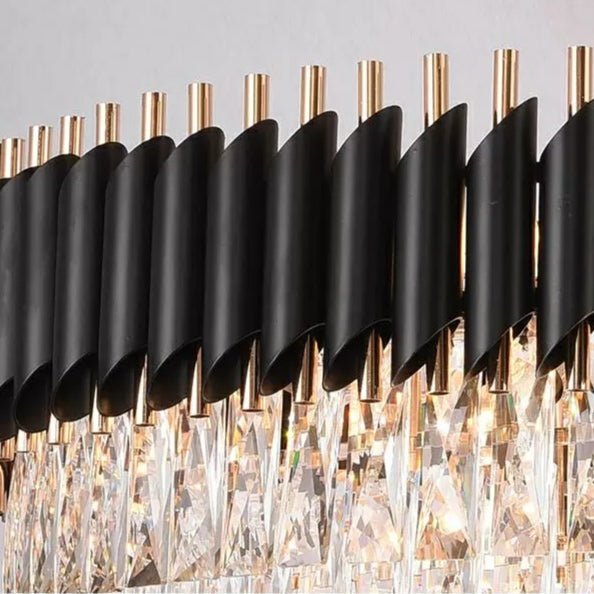 Modern Black Iron Crystal Chandelier For Foyer Staircase Luxurious Design Ceiling Light Fixture - lampmodern