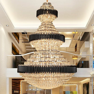 Modern Black Iron Crystal Chandelier For Foyer Staircase Luxurious Design Ceiling Light Fixture - lampmodern