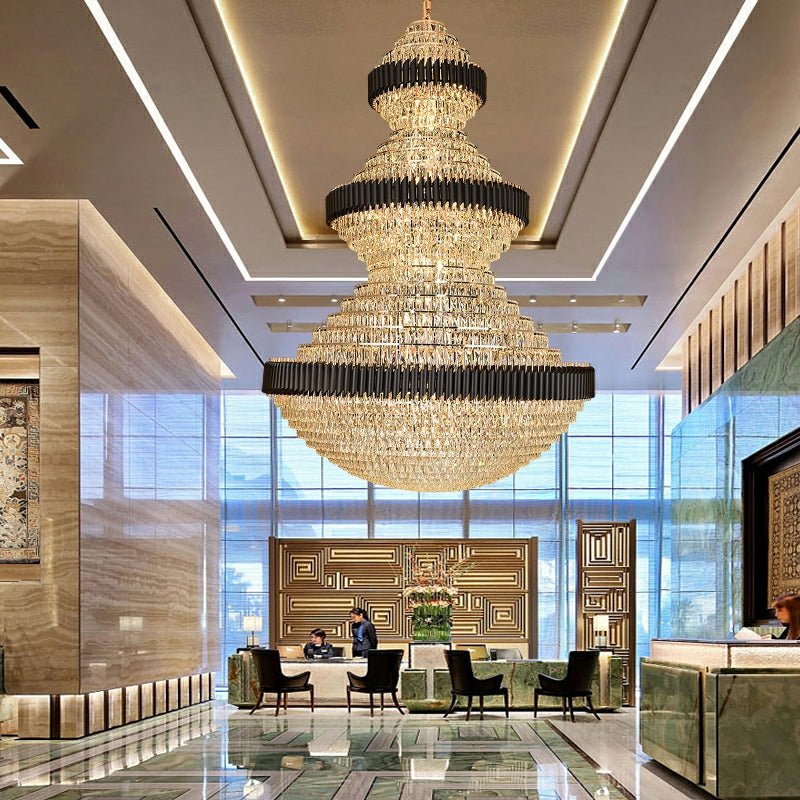 Modern Black Iron Crystal Chandelier For Foyer Staircase Luxurious Design Ceiling Light Fixture - lampmodern