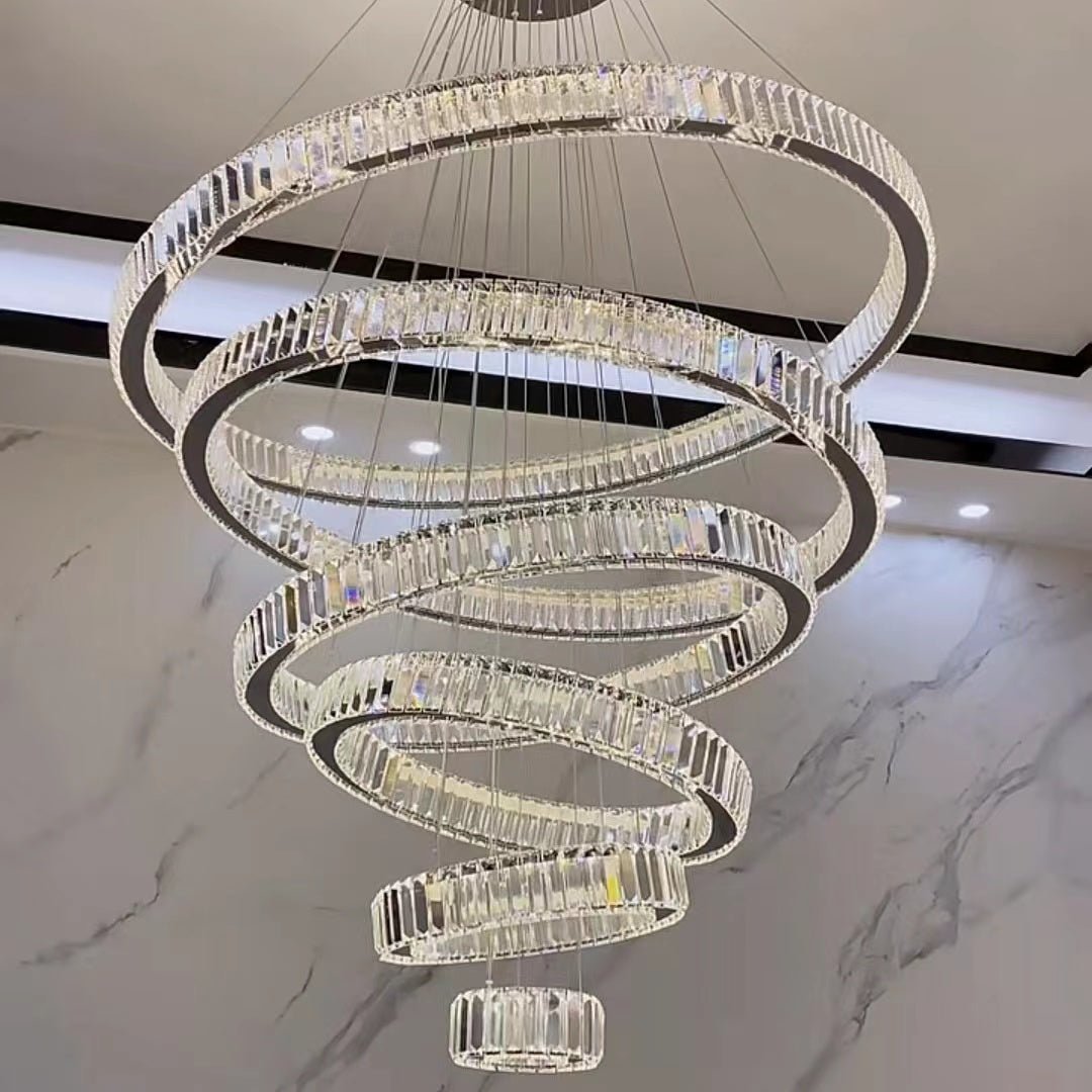 Modern Front Entryway Chandelier 5/6/7 Rings Crystal Gold/ Chrome Finish Ceiling Lamp - lampmodern