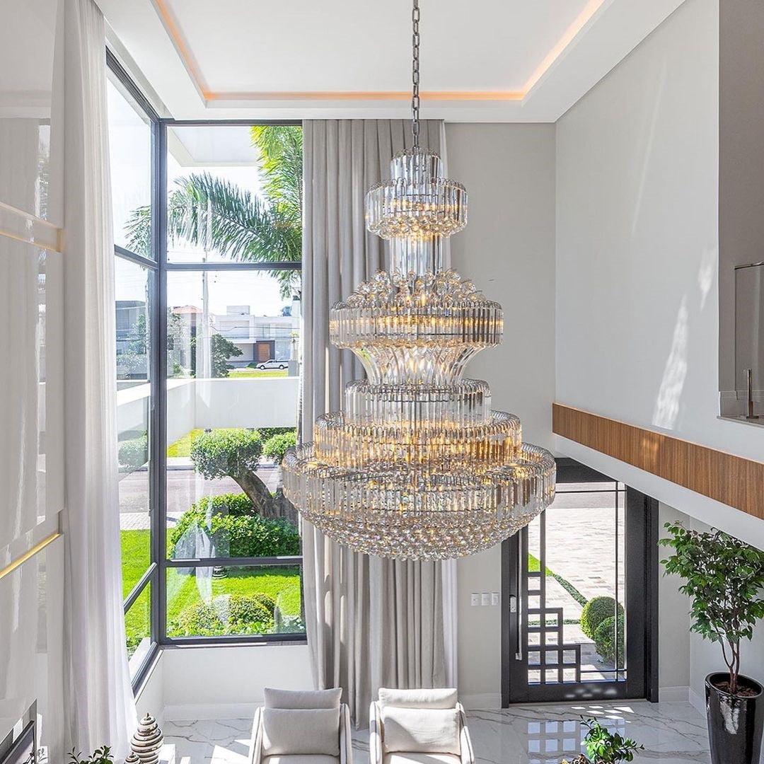Modern Gold Foyer Extra Large Crystal Chandeliers Round Luxury Ceiling Light Fixture For Hall Entrance - lampmodern