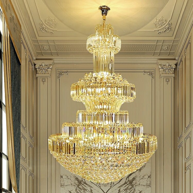 Modern Gold Foyer Extra Large Crystal Chandeliers Round Luxury Ceiling Light Fixture For Hall Entrance - lampmodern