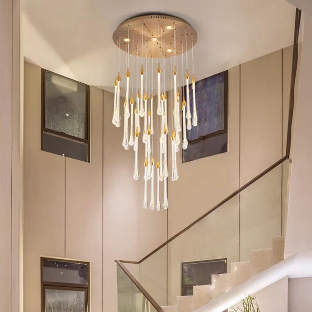 Modern Long Gold Glass Raindrop Rod Pendant Light for Staircase/High - ceiling room - lampmodern