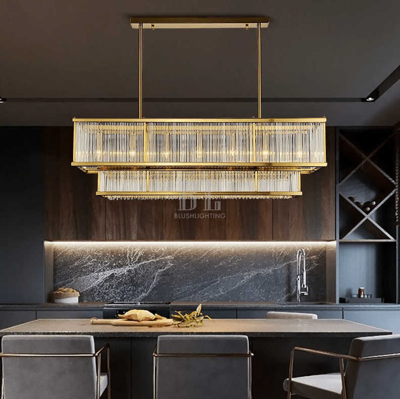 Modern Round/Rectangular Glass Rods Chandelier - Rectangular/L59.1"*H11.8"Warm Lightlampmodern