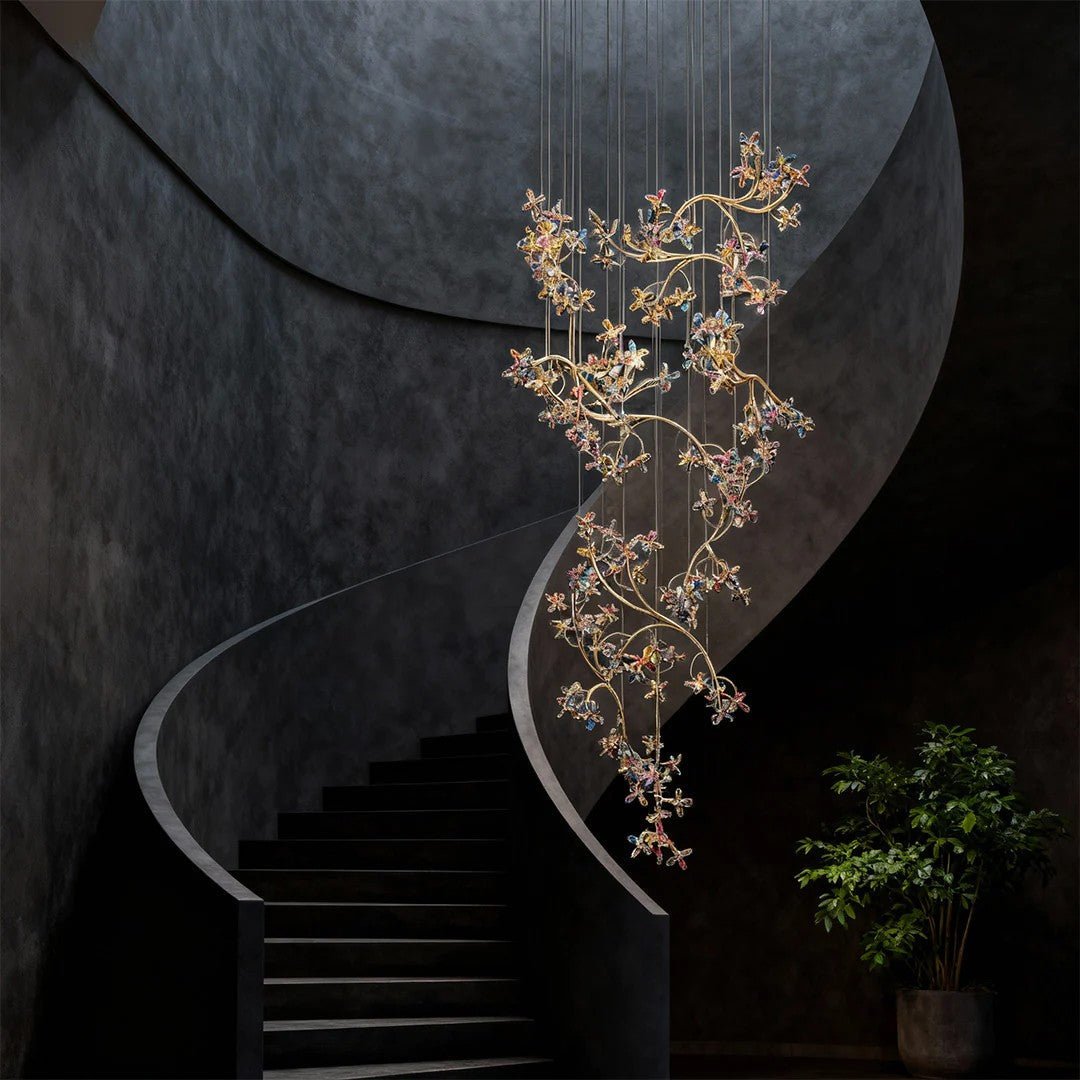Modern Staircase Chandelier Crystal Hollow Rotating Ceiling Light - lampmodern