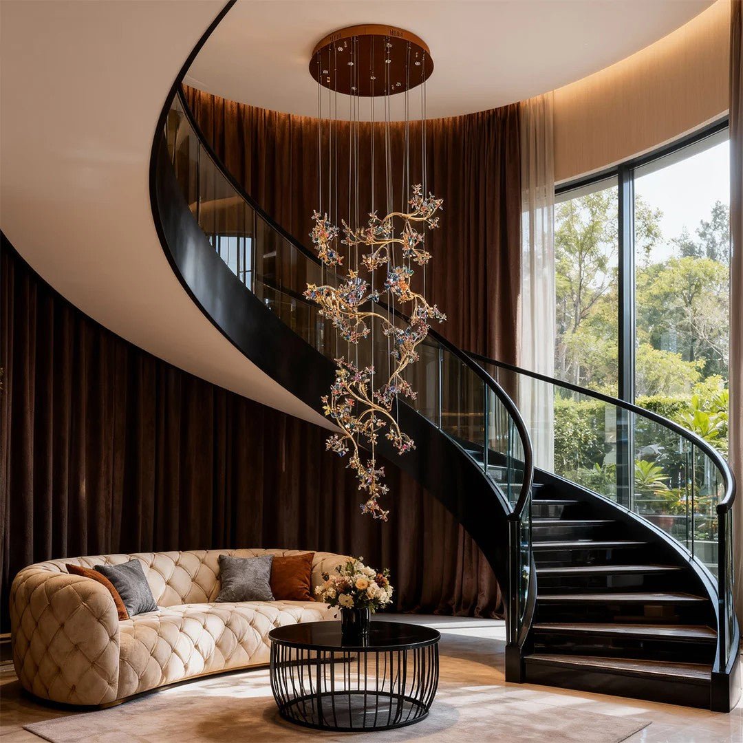 Modern Staircase Chandelier Crystal Hollow Rotating Ceiling Light - lampmodern