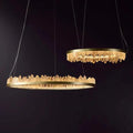 Modern Style Rings Brass & Natural Quartz Crystal Chandelier in Brass/Black Finish - 1 Tier / D23.6