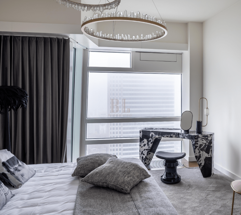 Modern Style Rings Brass & Natural Quartz Crystal Chandelier in Brass/Black Finish - 1 Tier / D23.6" * H4"BrassWarm Lightlampmodern
