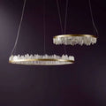 Modern Style Rings Brass & Natural Quartz Crystal Chandelier in Brass/Black Finish - 1 Tier / D23.6