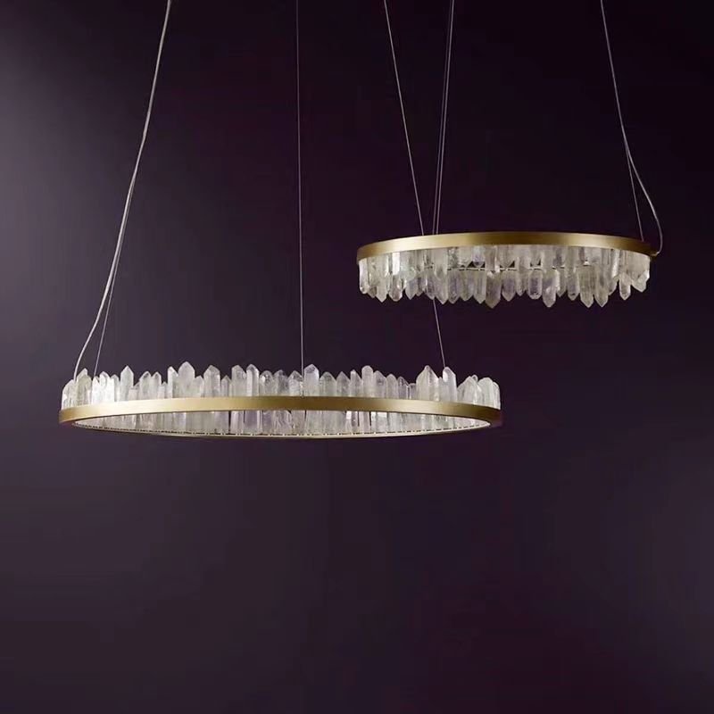 Modern Style Rings Brass & Natural Quartz Crystal Chandelier in Brass/Black Finish - 1 Tier / D23.6" * H4"BrassWarm Lightlampmodern