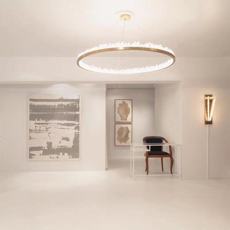 Modern Style Rings Brass & Natural Quartz Crystal Chandelier in Brass/Black Finish - 1 Tier / D23.6" * H4"BrassWarm Lightlampmodern