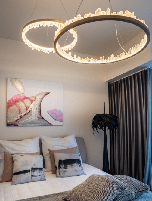 Modern Style Rings Brass & Natural Quartz Crystal Chandelier in Brass/Black Finish - 1 Tier / D23.6" * H4"BrassWarm Lightlampmodern