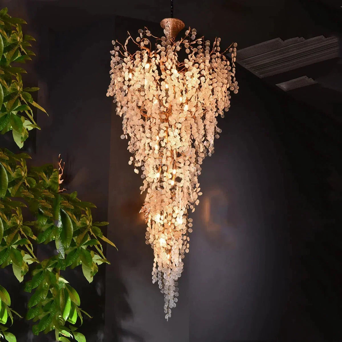 Modern Unique Artistic Flower Brass Branch Semi - flush Mount Chandelier for Living Room/ Hallway/ Entryway/ Staircase - lampmodern