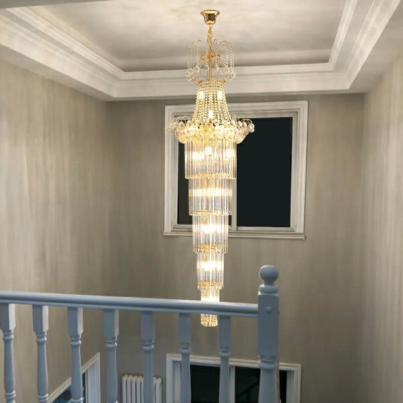 New Style Royal Large Crystal Chandelier Long Ceiling Lighting Fixture For Living Room Staircase/ Entryway - lampmodern