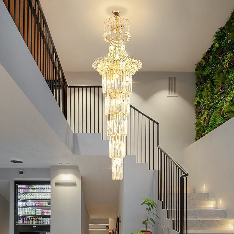 New Style Royal Large Crystal Chandelier Long Ceiling Lighting Fixture For Living Room Staircase/ Entryway - lampmodern